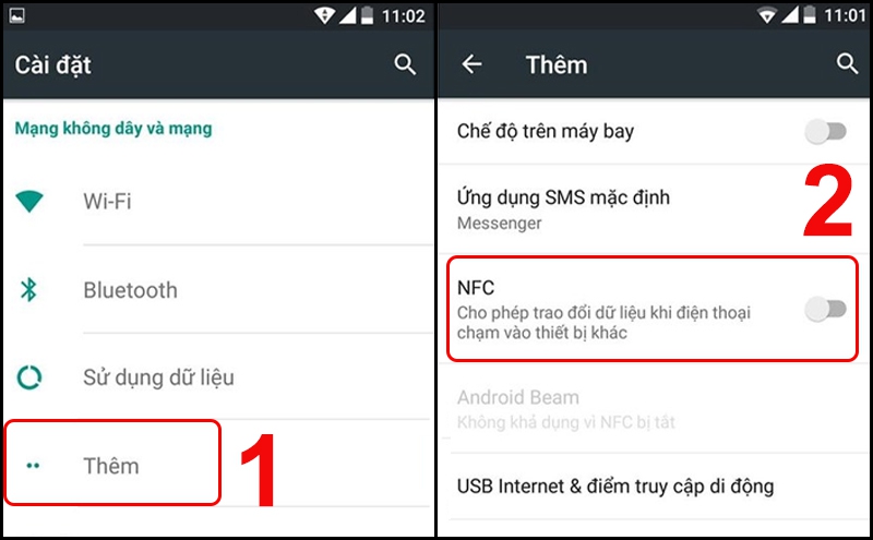 Bật NFC từ Cài đặt